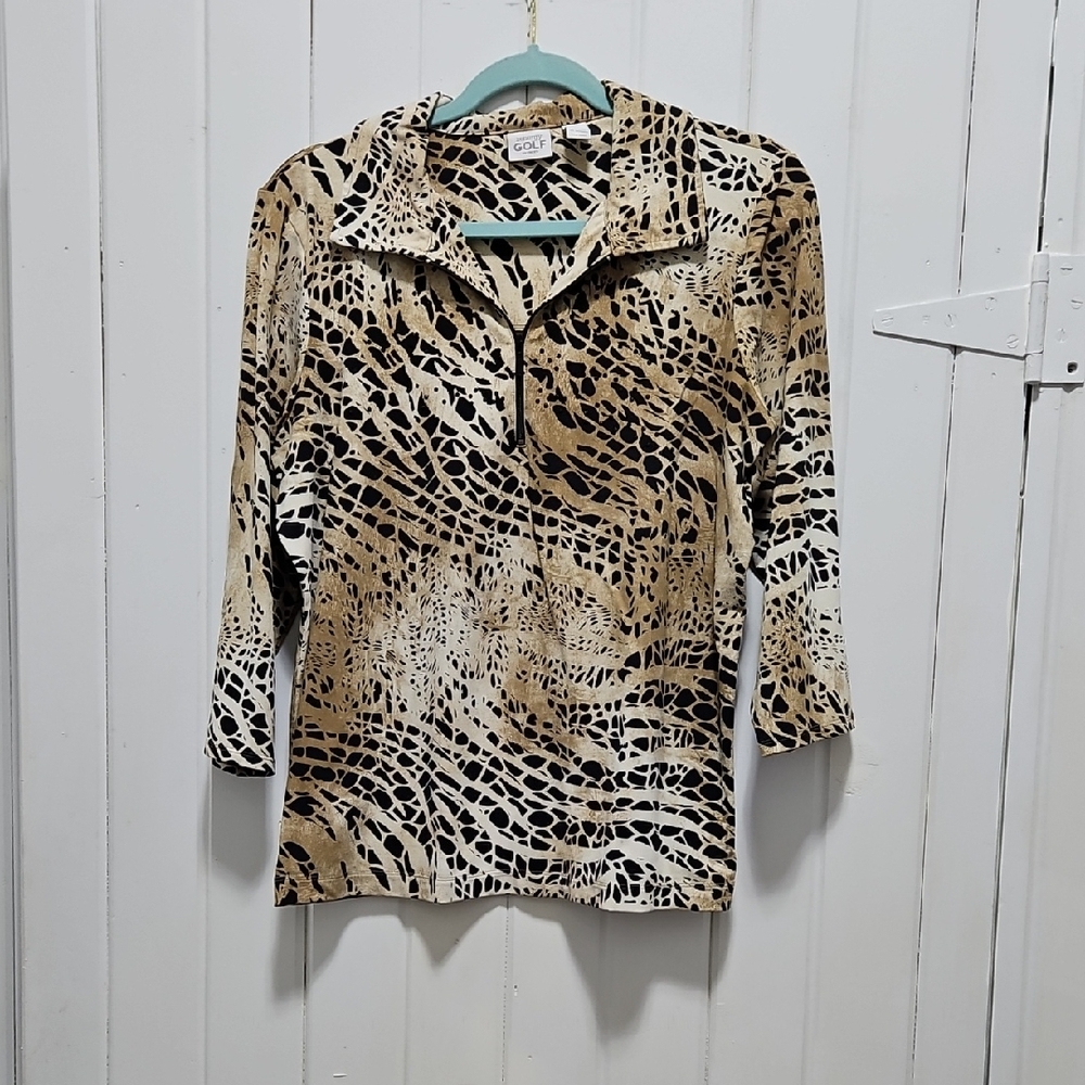 Chico's Beige and Black Patterned Blouse